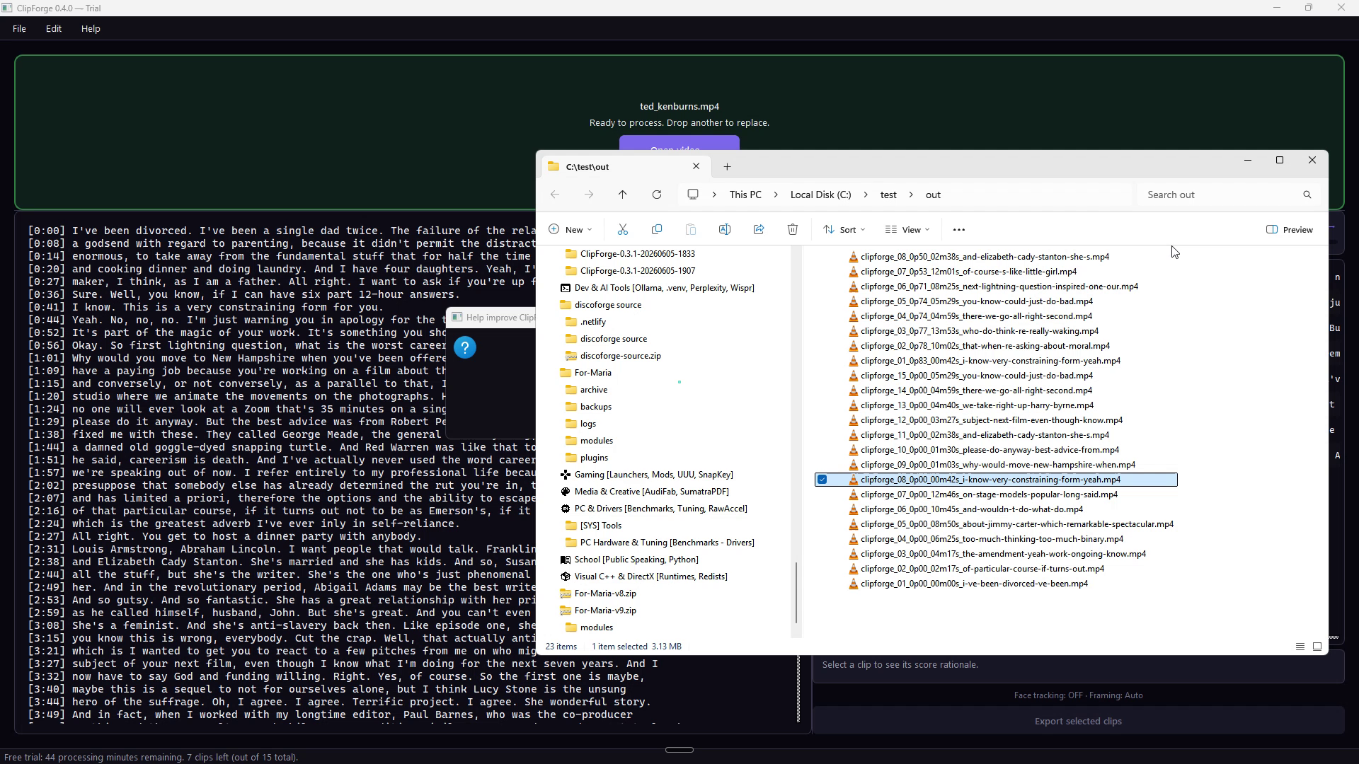 Folder of exported vertical clips